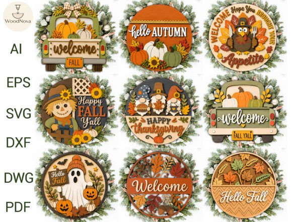 Fall Thanksgiving Door Hanger SVG Bundle