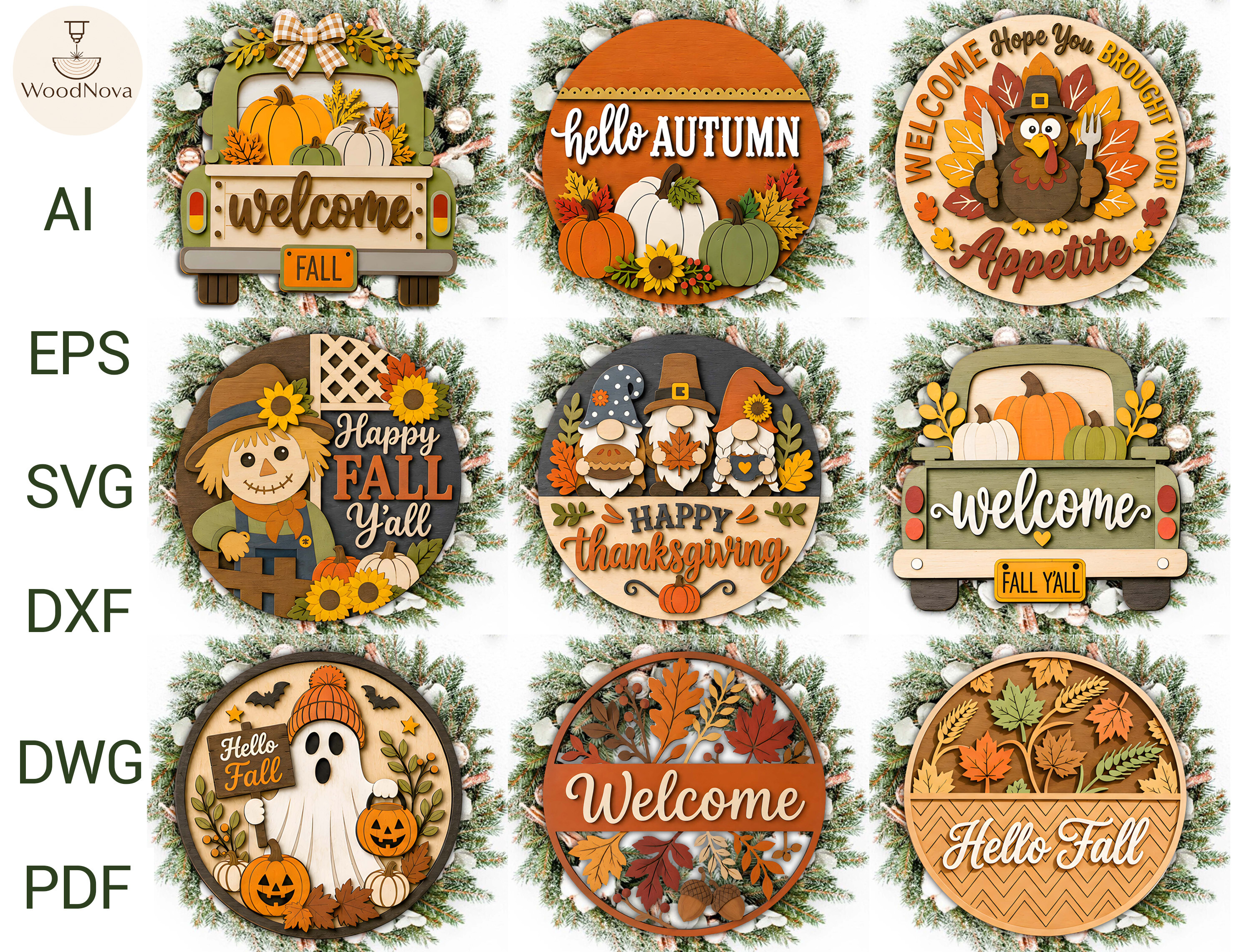 Fall Thanksgiving Door Hanger SVG Bundle