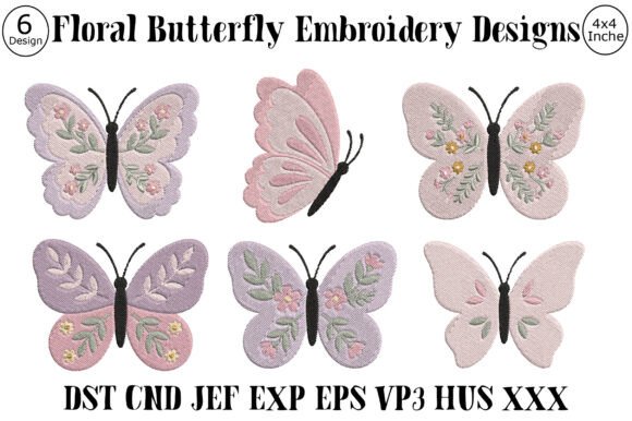 Floral Butterfly Embroidery Designs