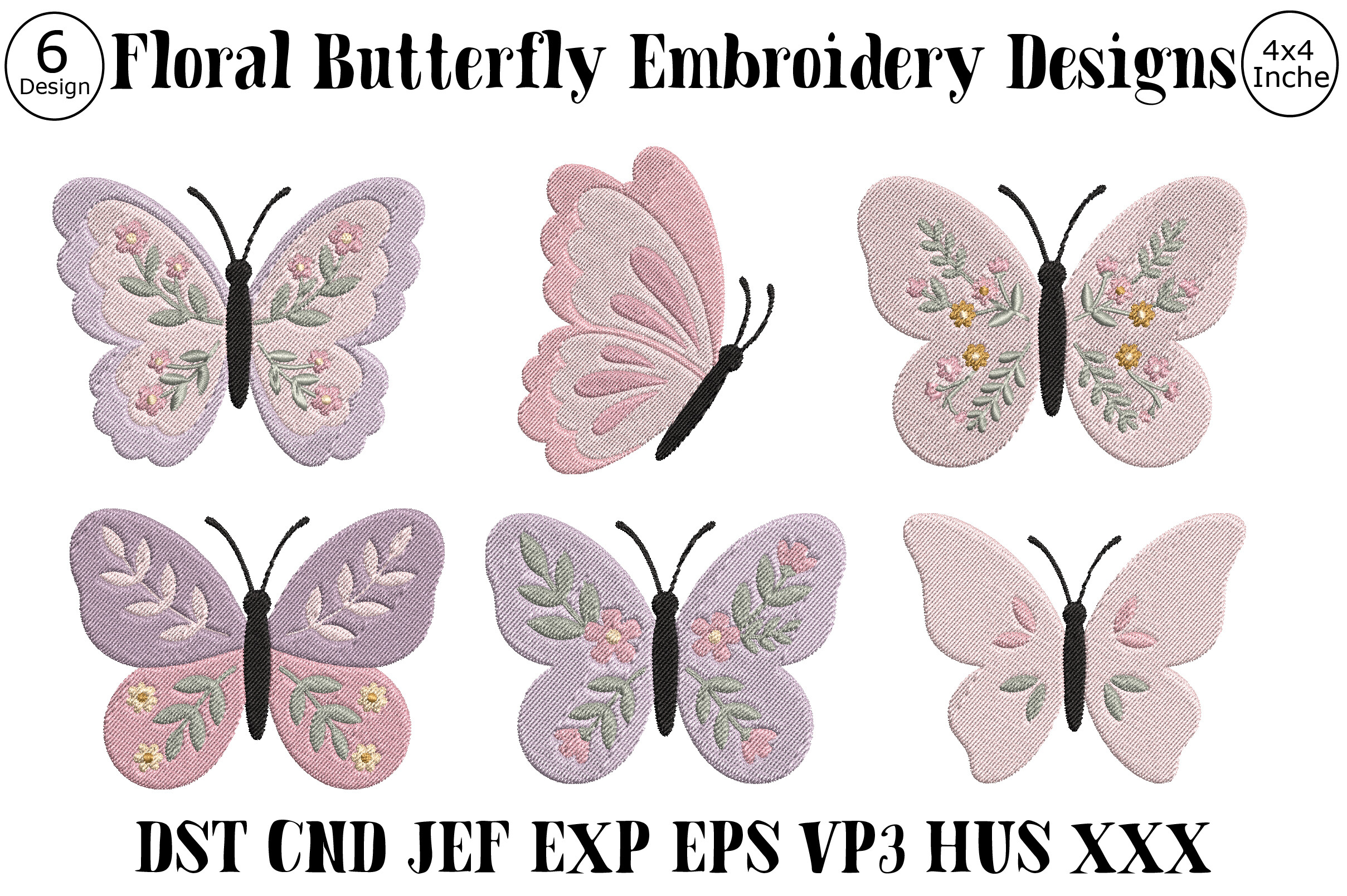 Floral Butterfly Embroidery Designs