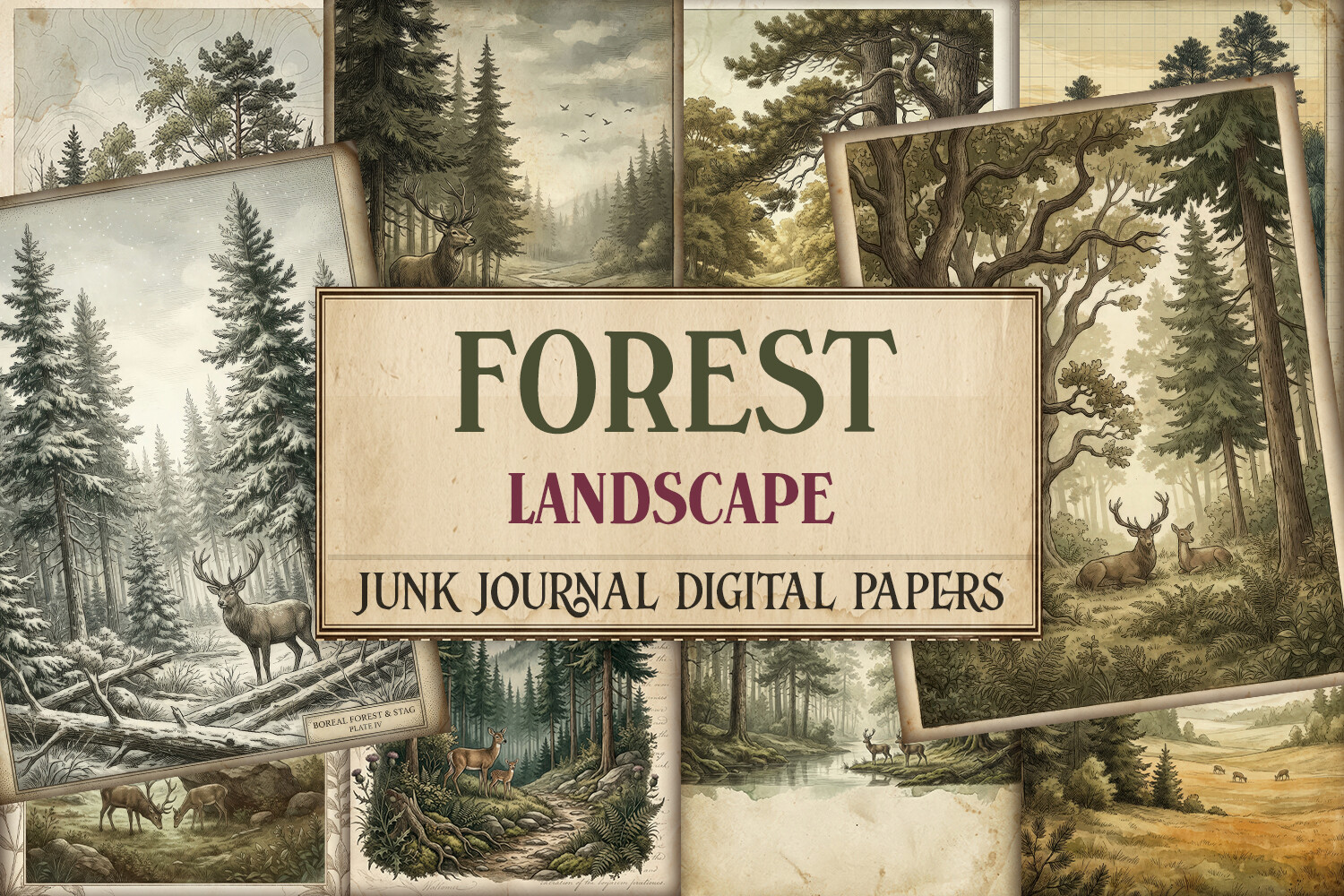 Forest Landscape Junk Journal Pages