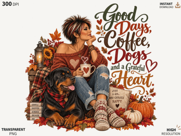 Good Days Coffee Dogs Fall PNG, Grateful