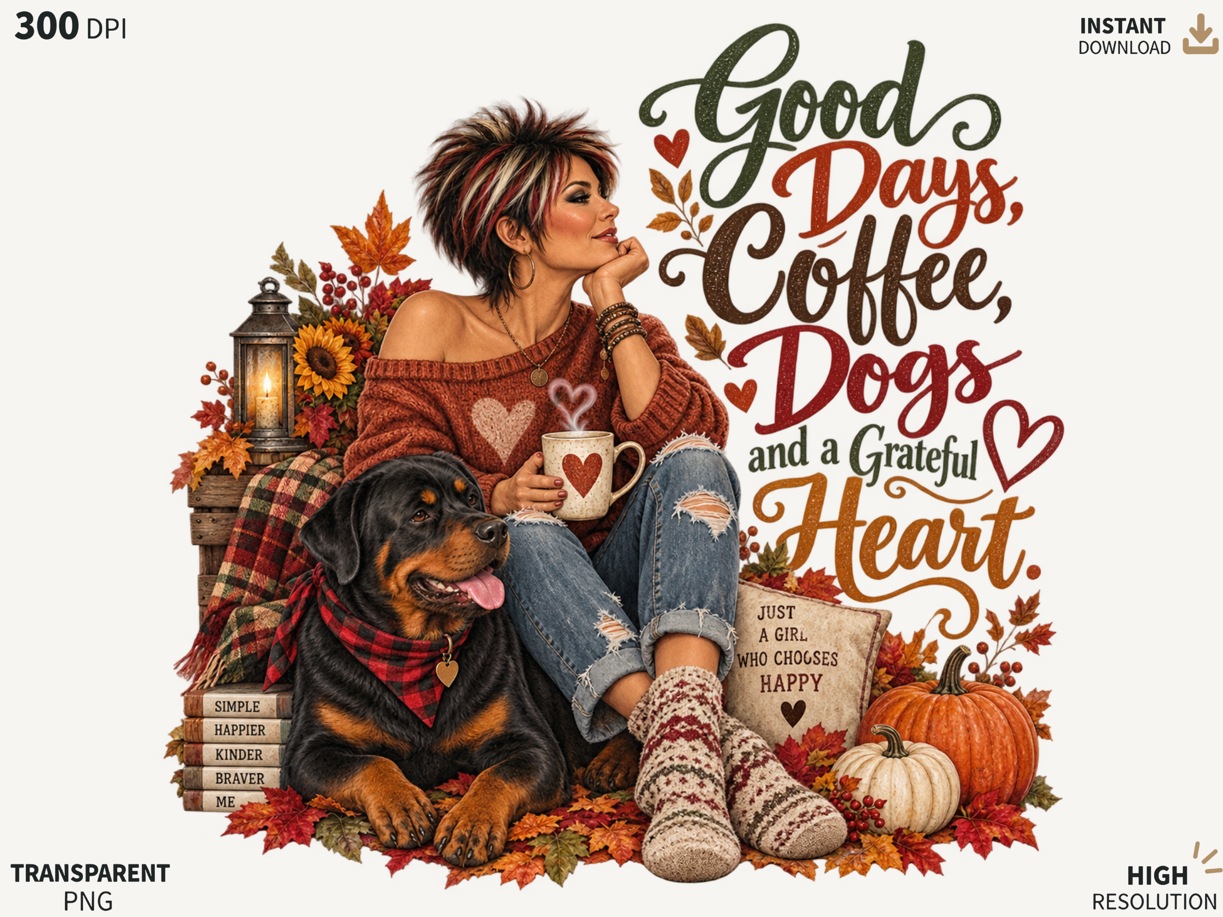 Good Days Coffee Dogs Fall PNG, Grateful