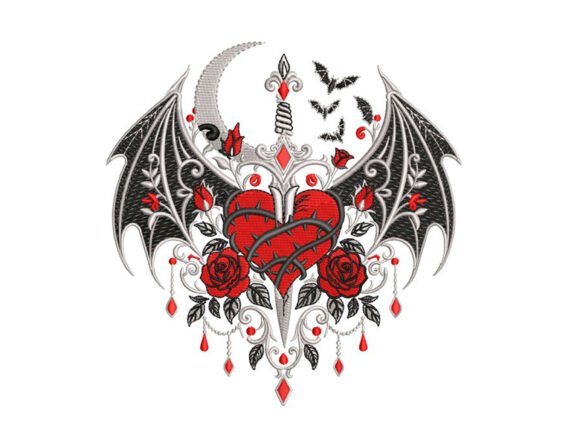 Gothic Heart Dagger Embroidery Design