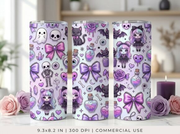 Gothic Purple Ghost Bow Tumbler Design
