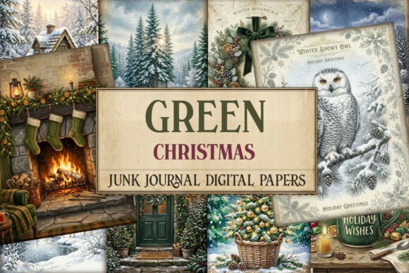 Green Christmas Junk Journal Pages