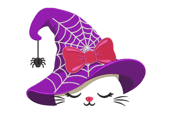 Halloween Witch Cat Embroidery Design