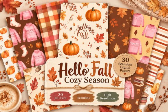 Hello Fall Cozy Season Digital Seamless