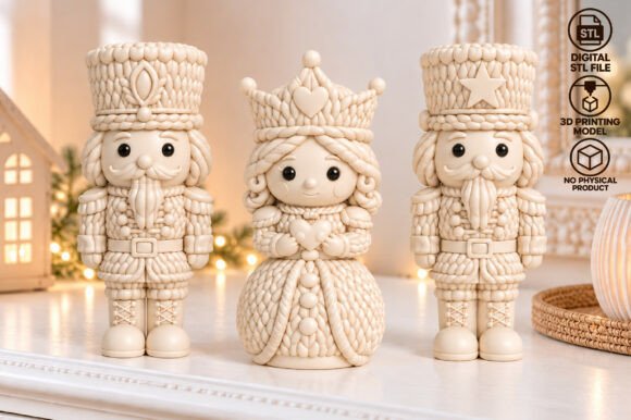 Knitted Nutcracker Christmas Decor STL – 3D Printable Holiday Figurine Set - Image 1