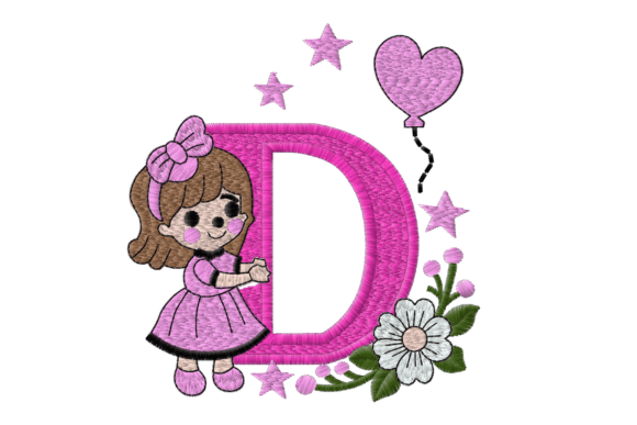 Letter D Girl Machine Embroidery Design