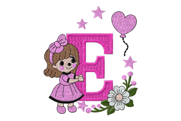 Letter E Girl Machine Embroidery Design