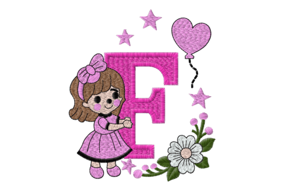 Letter F Girl Machine Embroidery Design