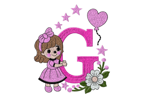 Letter G Girl Machine Embroidery Design
