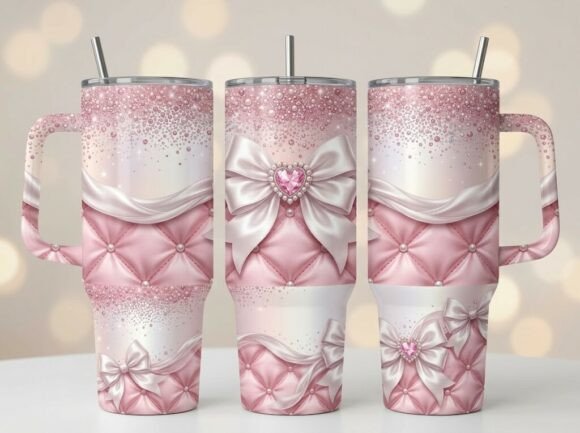 Luxury Pink Satin Heart Tumbler Design
