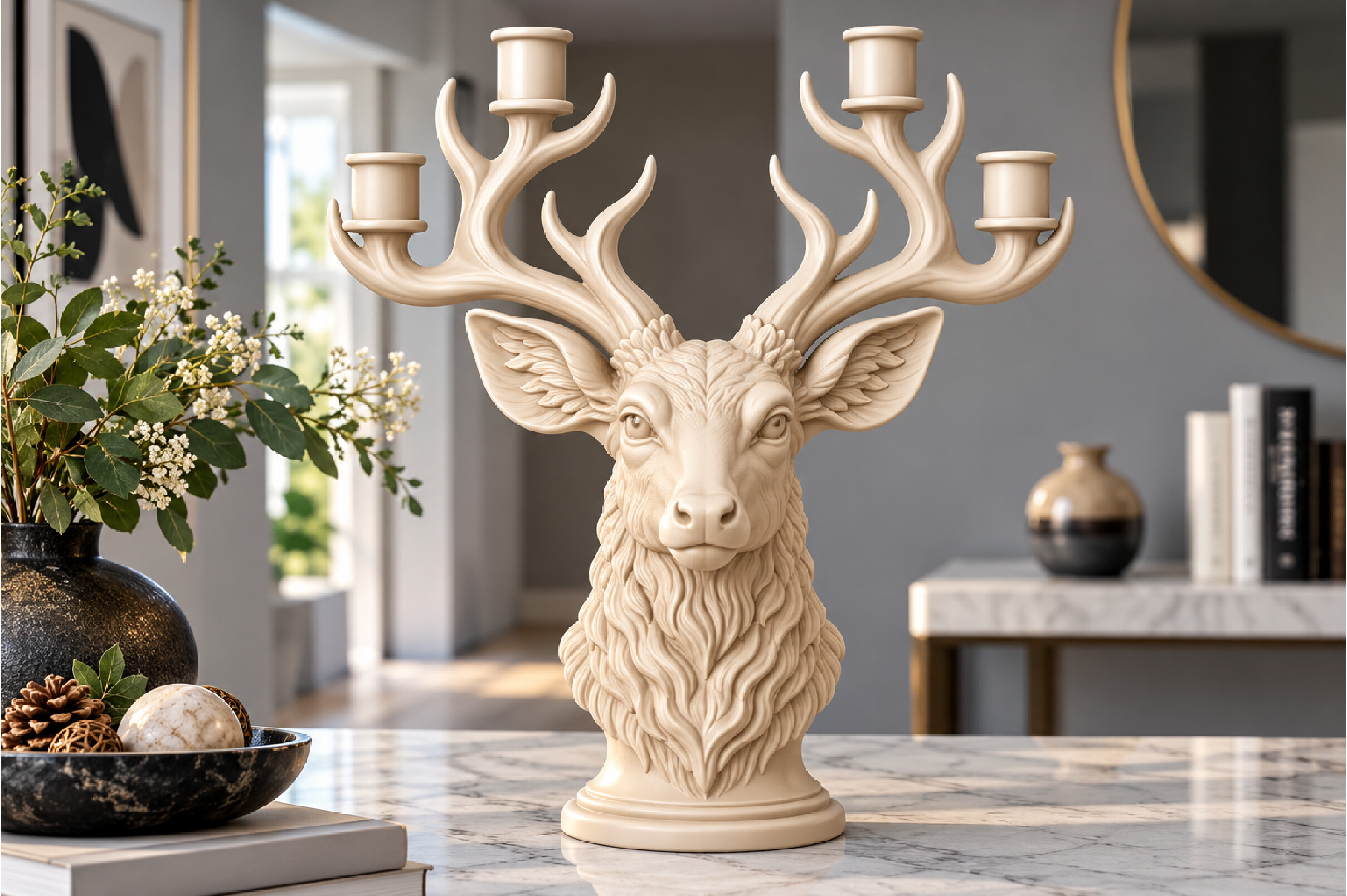 Majestic Deer Antler Candelabra STL – 3D Printable Rustic Deer Head Candle Holder - Image 5