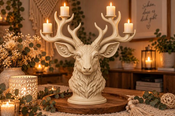 Majestic Deer Antler Candelabra STL – 3D Printable Rustic Deer Head Candle Holder - Image 2