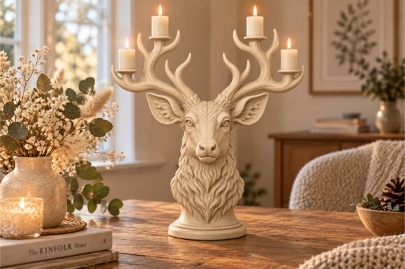Majestic Deer Antler Candelabra STL – 3D Printable Rustic Deer Head Candle Holder - Image 3