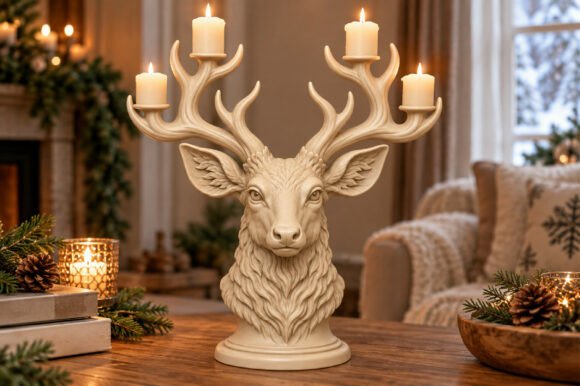 Majestic Deer Antler Candelabra STL – 3D Printable Rustic Deer Head Candle Holder - Image 4