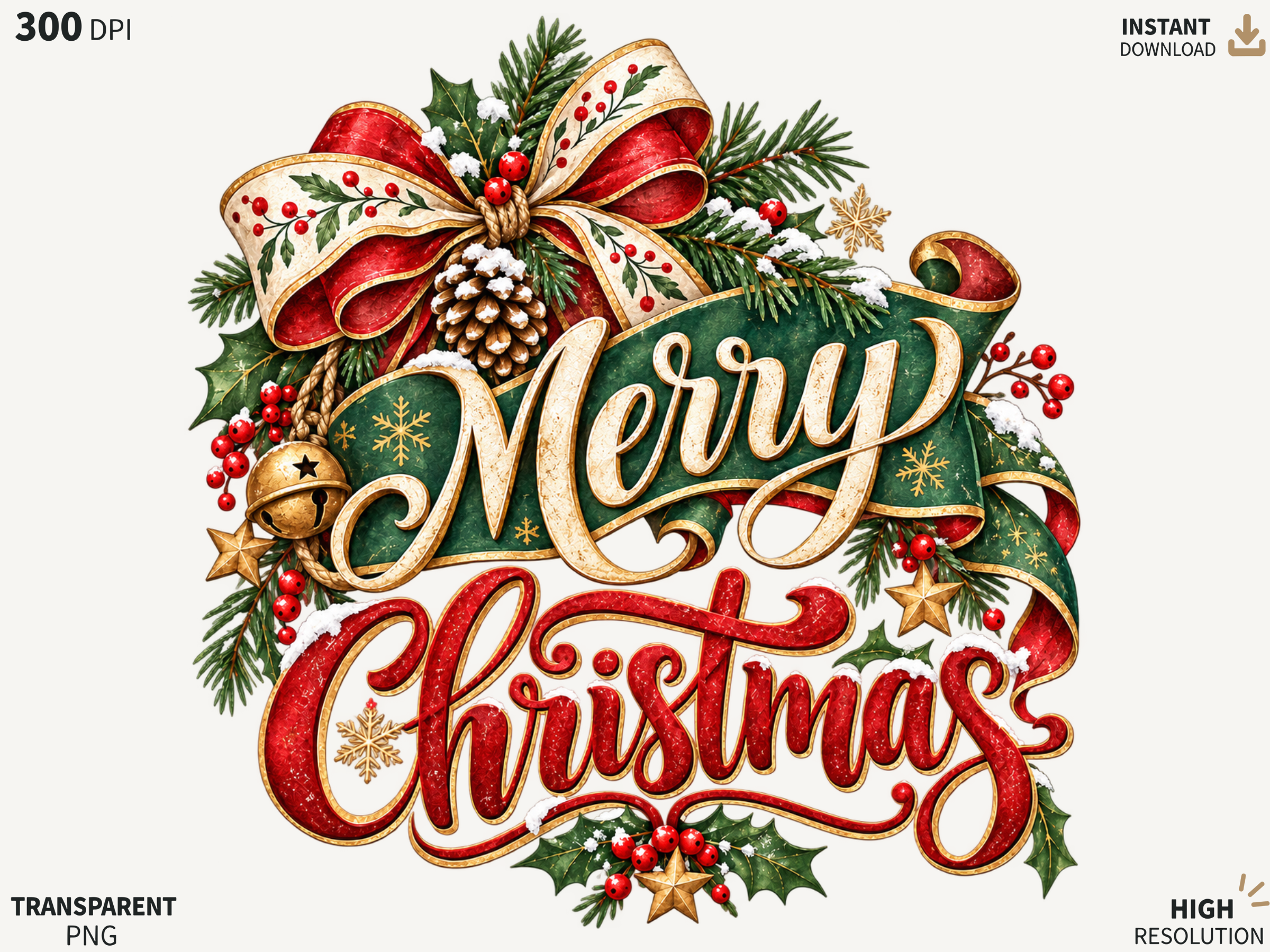 Merry Christmas Bow PNG, Vintage Christm