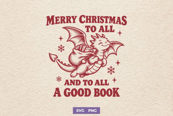 Merry Christmas Dragon Book Lover SVG