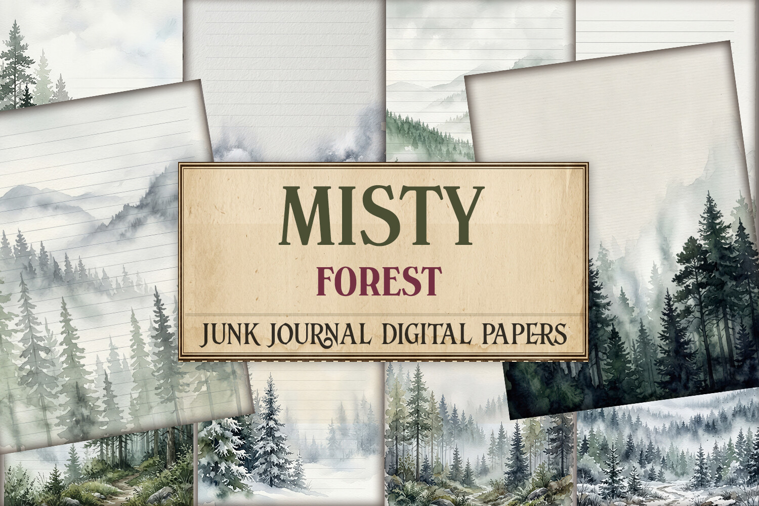 Misty Forest Junk Journal Pages - Rustic