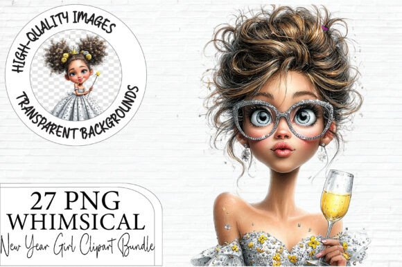 New Year Girl Clipart PNG Bundle
