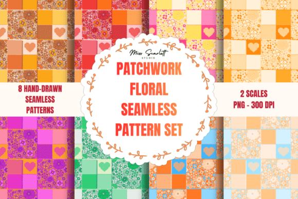 Patchwork Floral Seamless Patterns PNG