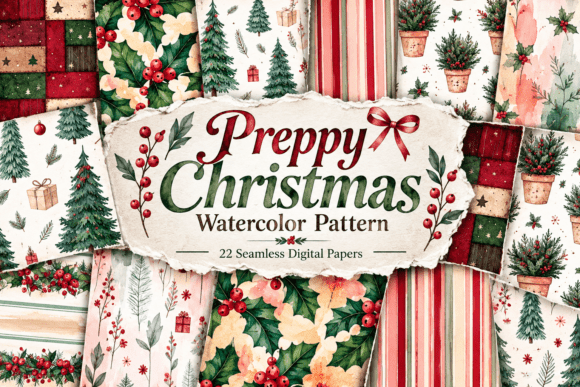 Preppy Christmas Watercolor Pattern