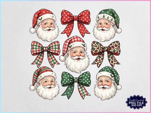 Preppy Coquette Santa Christmas PNG