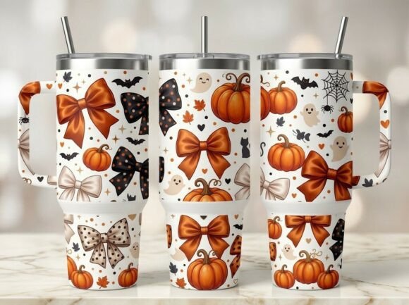Pumpkin Bow Halloween Tumbler Design