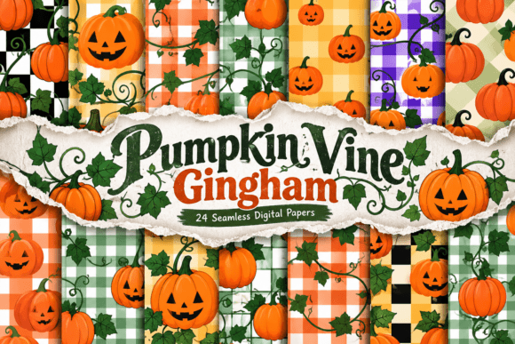 Pumpkin Vine Gingham Digital Pattern