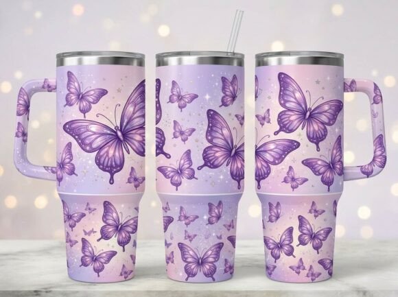 Purple Butterfly Sparkle Tumbler Design