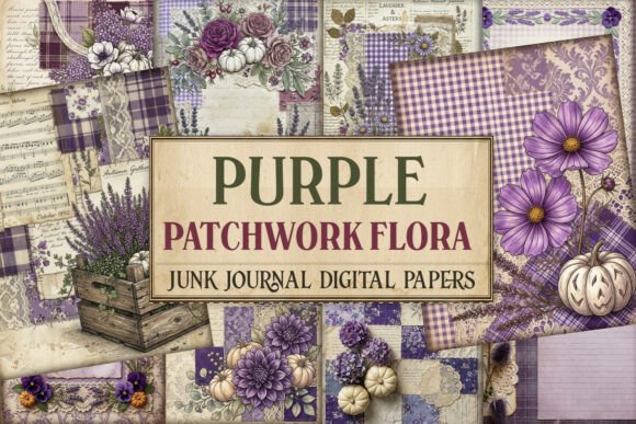 Purple Patchwork Flora Junk Journal Page