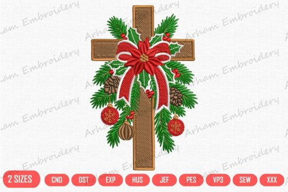 Religious Holiday Cross with Poinsettia