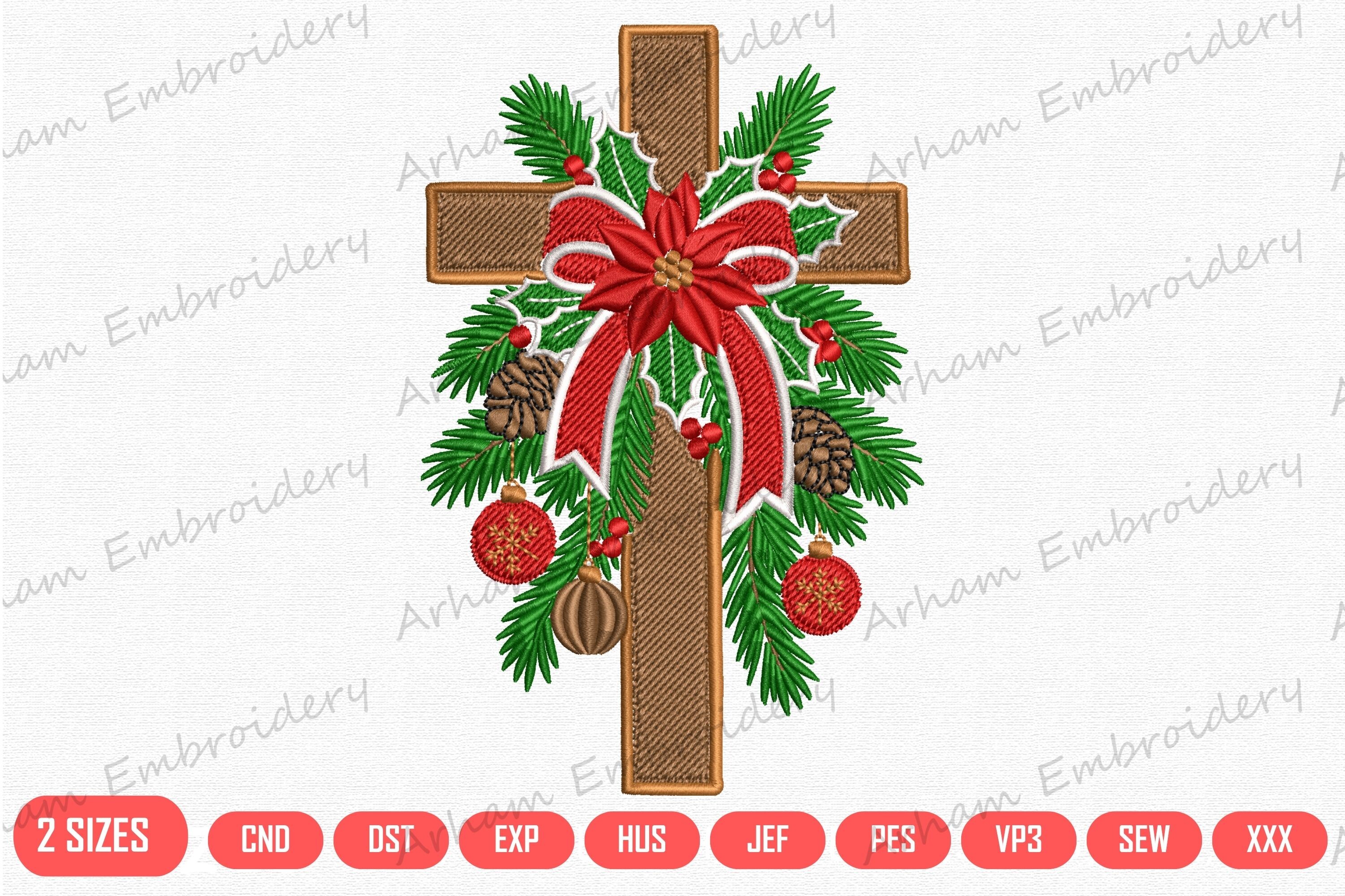 Religious Holiday Cross with Poinsettia