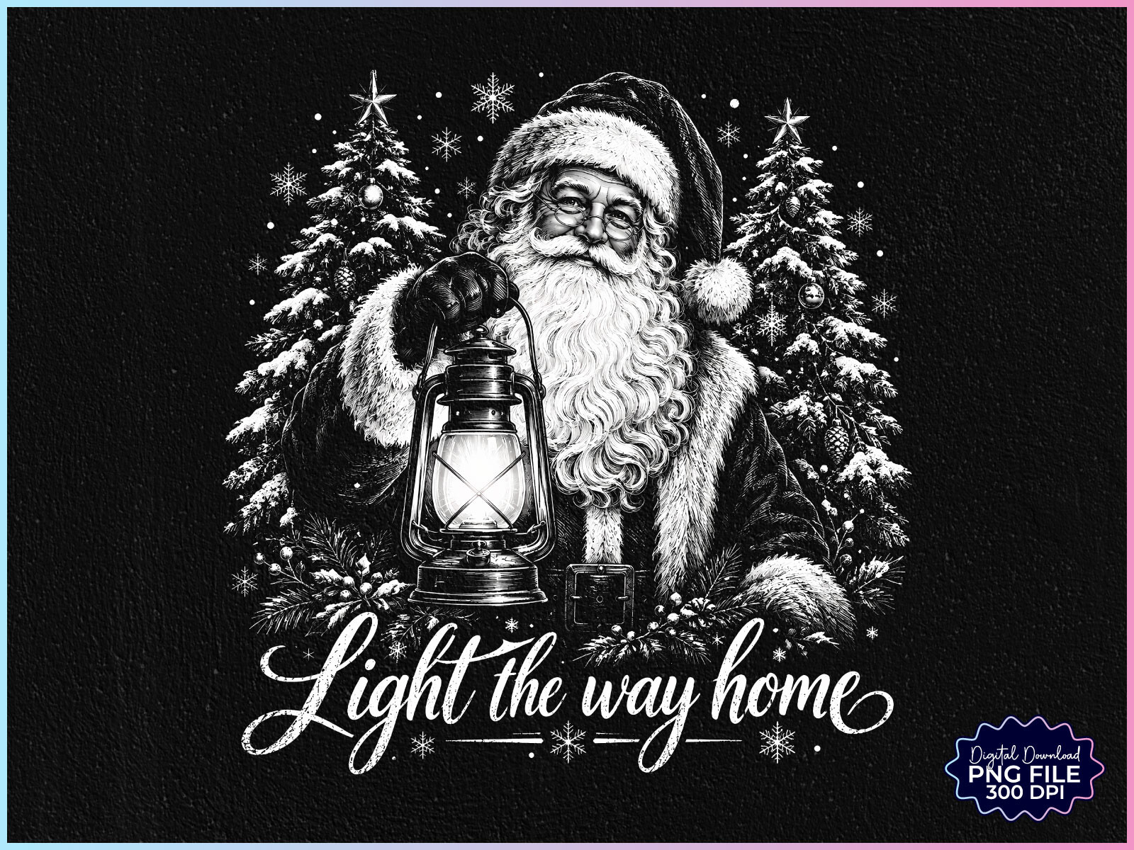 Retro Christmas Santa Light the Way Home