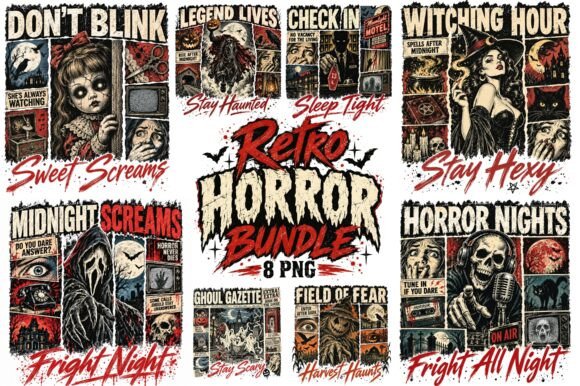 Retro Horror PNG Bundle Halloween Bundle