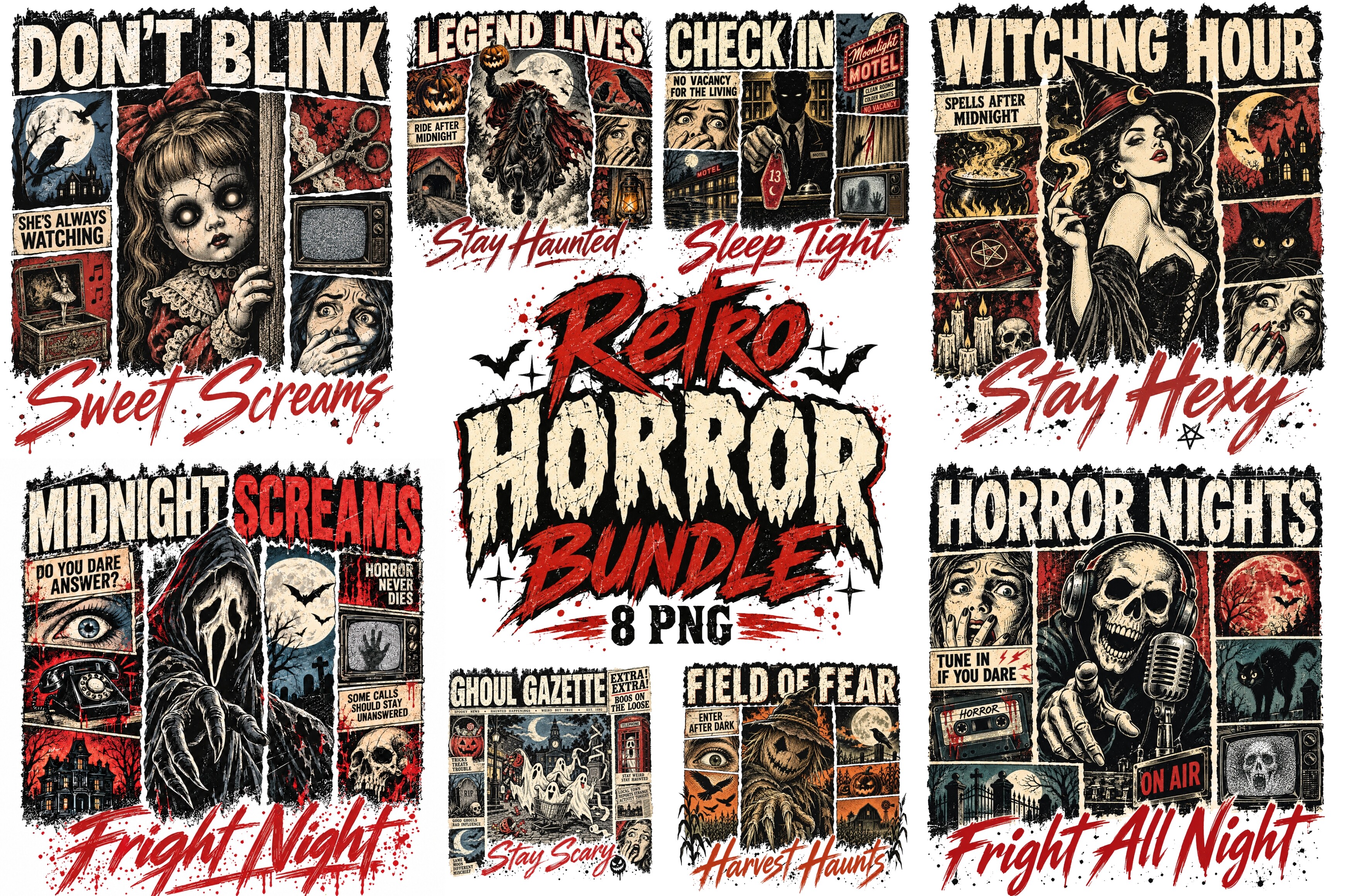 Retro Horror PNG Bundle Halloween Bundle