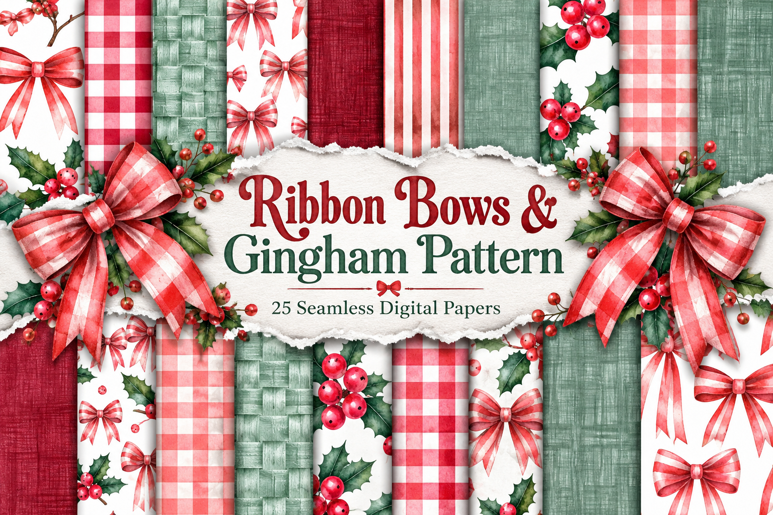 Ribbon Bows & Gingham Pattern