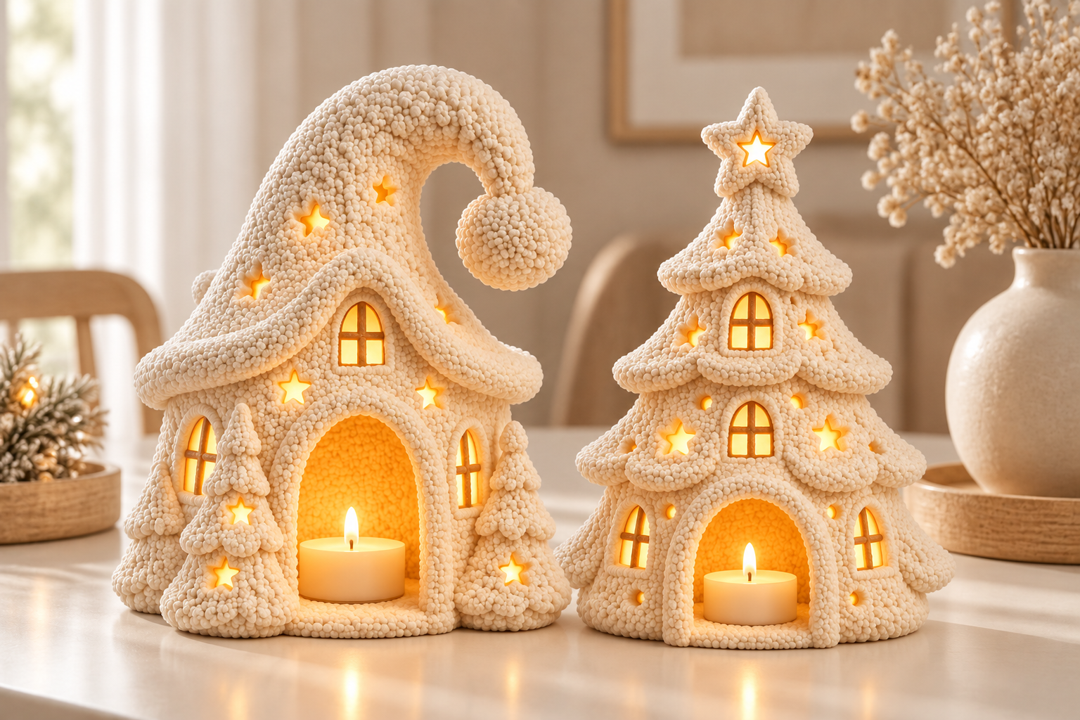Knitted Christmas Candle House STL Set – 2 3D Printable Tealight Lanterns - Image 3