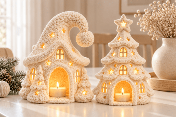 Knitted Christmas Candle House STL Set – 2 3D Printable Tealight Lanterns - Image 2
