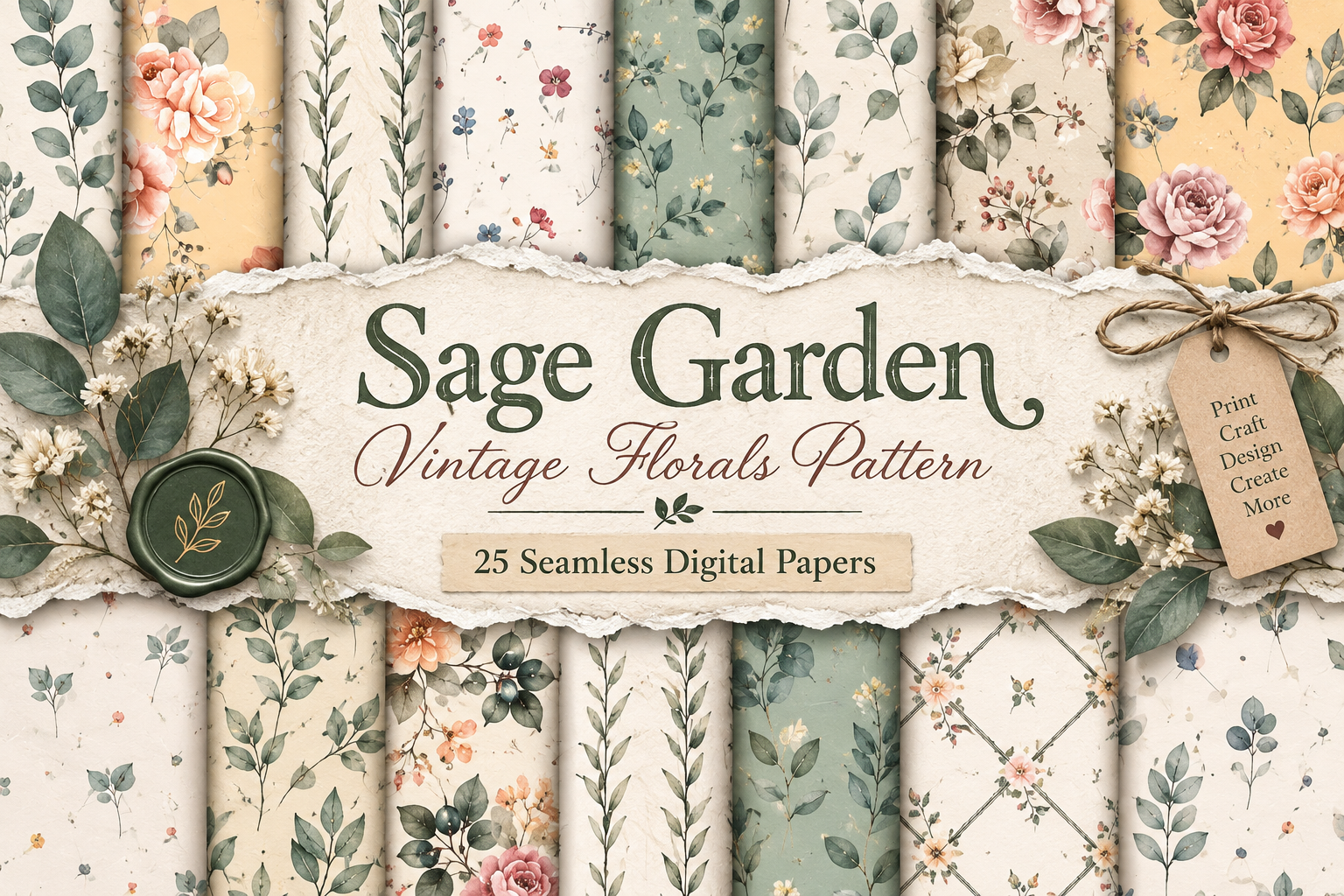 Sage Garden Vintage Florals Pattern