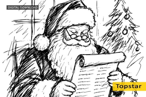 Santa Reading Sketch Christmas Wall Art