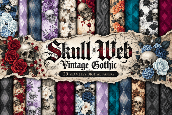 Skull Web Vintage Gothic Digital Paper