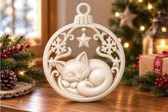 Sleeping Cat Christmas Ornament STL – 3D Printable Holiday Decoration - Image 2
