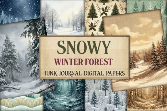 Snowy Winter Forest Junk Journal Paper