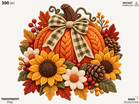 Sunflower Pumpkin Fall PNG, Rustic Harve