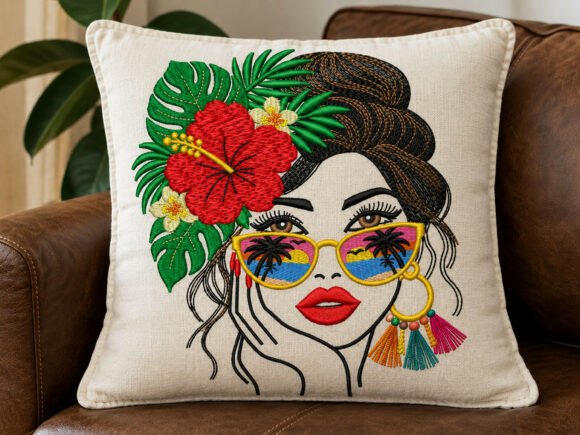 Tropical Girl Embroidery Design, 4 Size