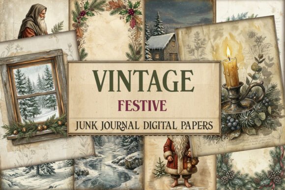 Vintage Festive Junk Journal Paper