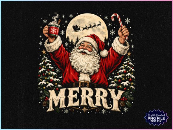 Vintage Merry Christmas Santa PNG